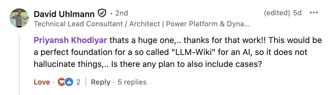 LinkedIn comment from David Uhlmann on the Open US Law launch post