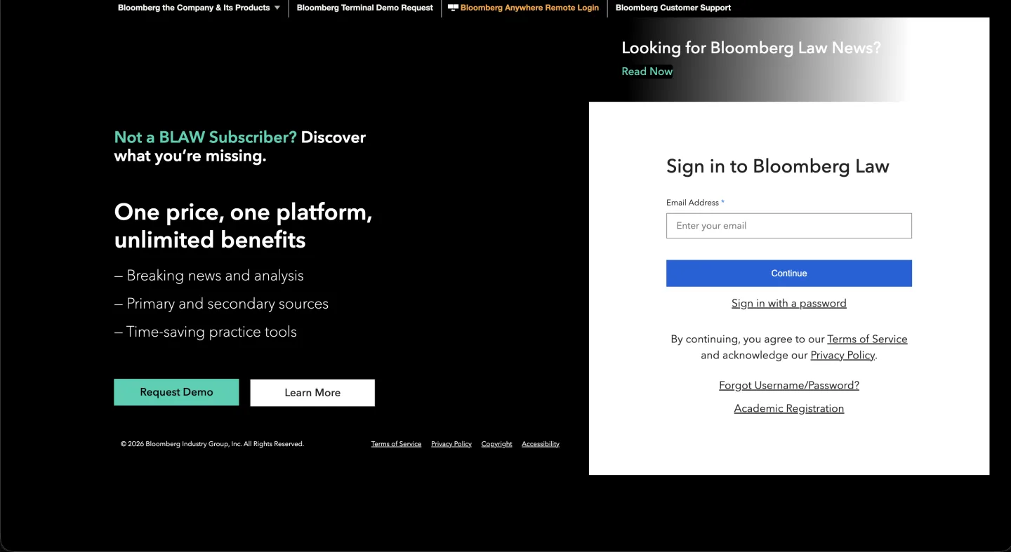 Bloomberg Law product screenshot