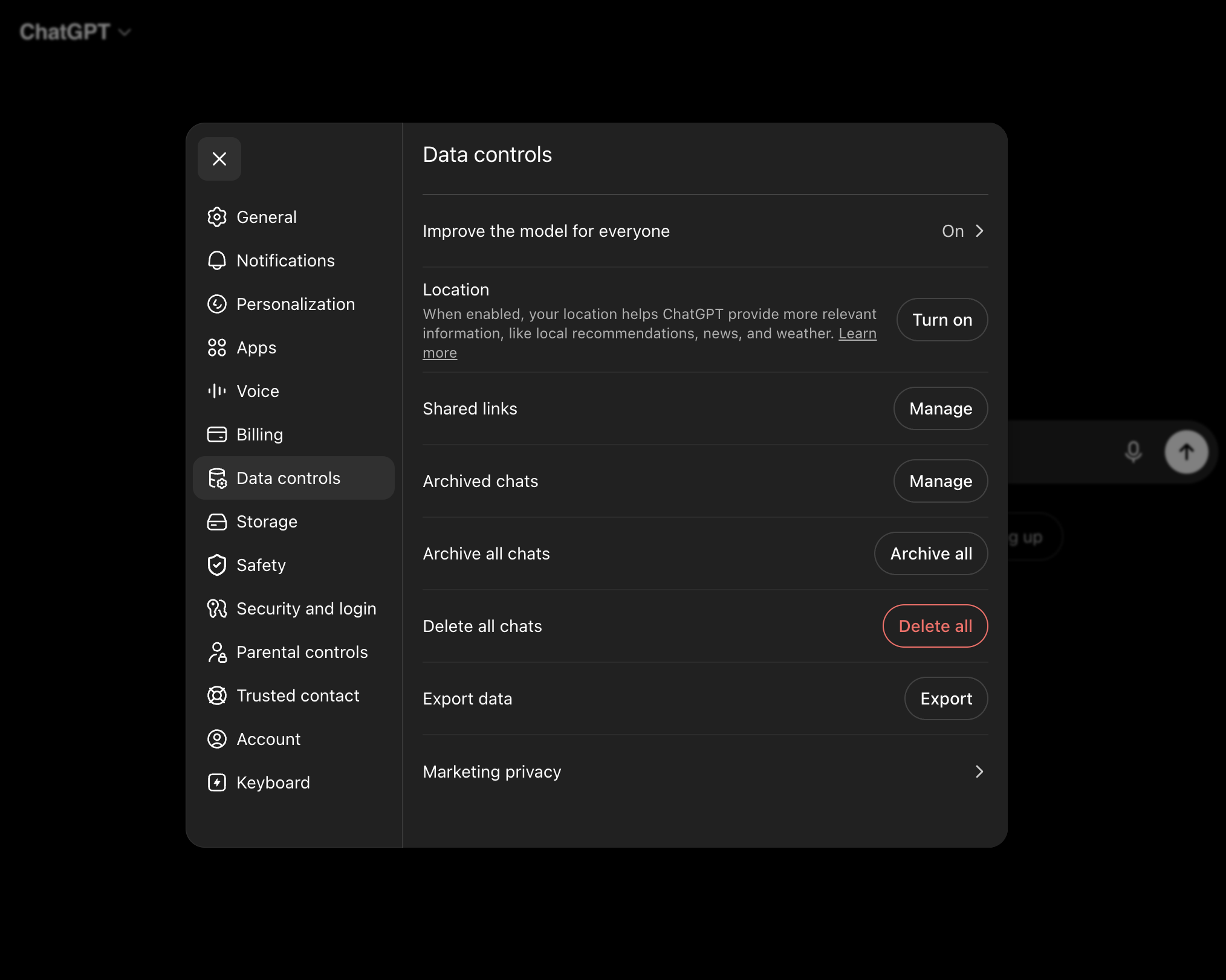ChatGPT data controls