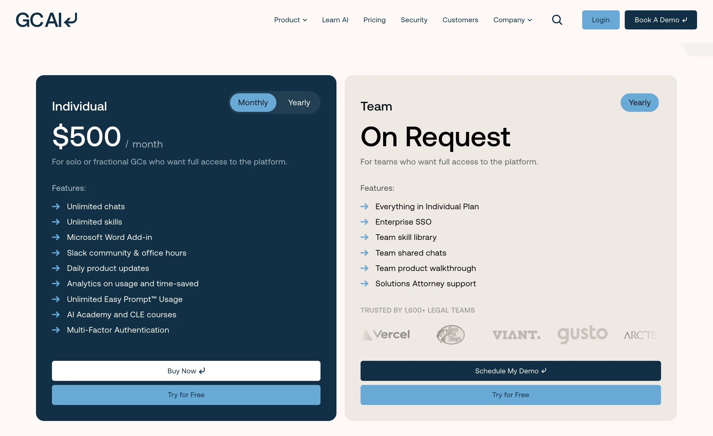 GC AI pricing page