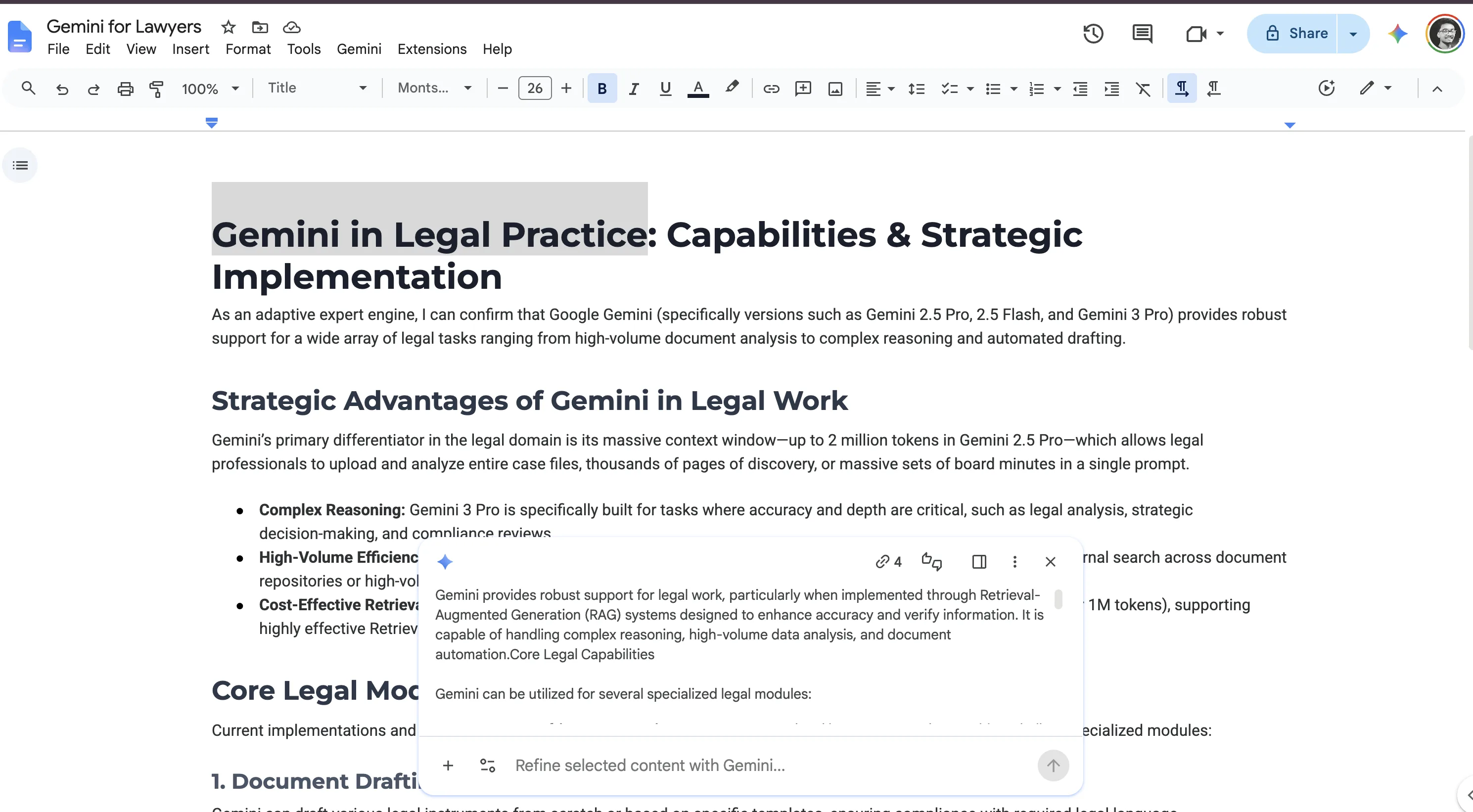 Gemini reviewing a contract in Google Docs