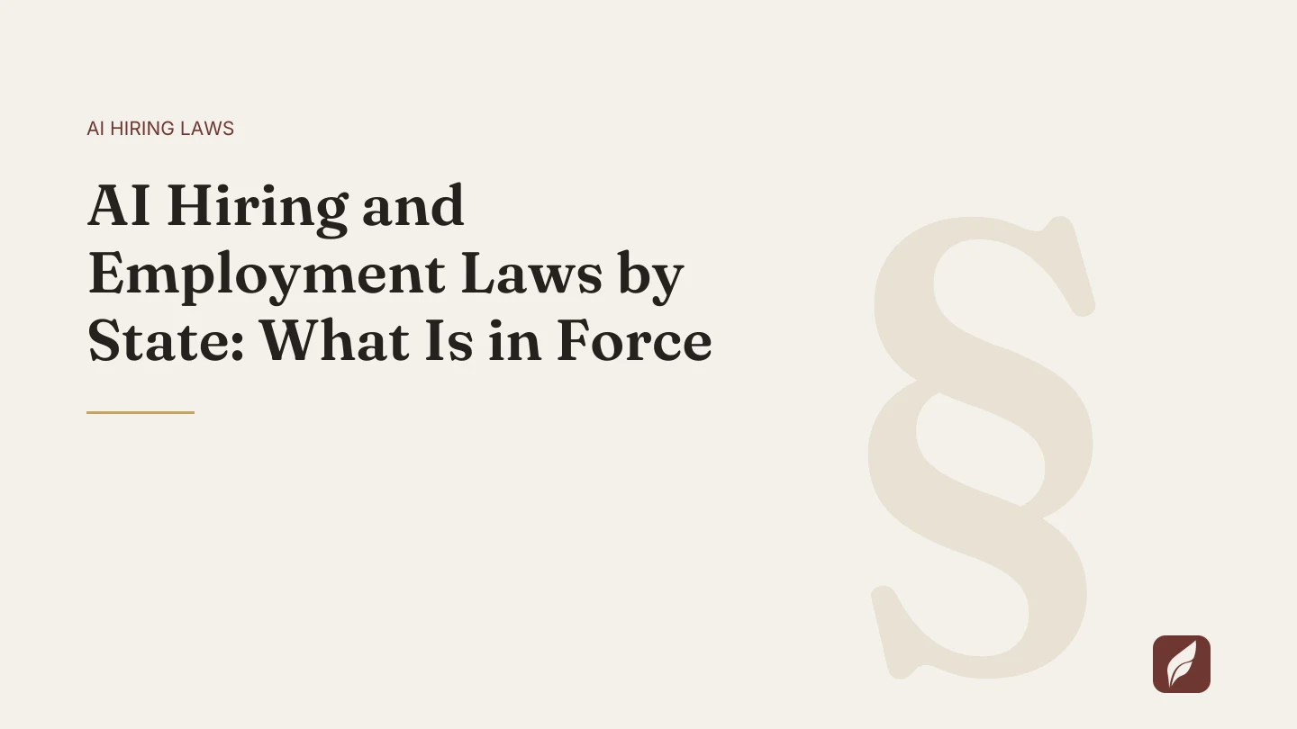 Title card for the Vaquill AI guide: AI Hiring and Employment Laws by State: What Is in Force