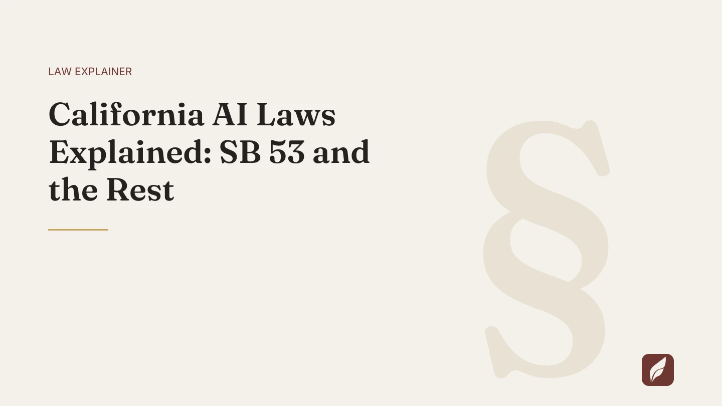 Title card for the Vaquill AI guide: California AI Laws Explained: SB 53 and the Rest