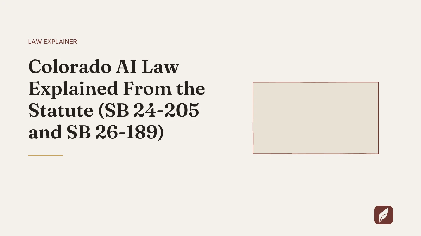 Title card for the Vaquill AI guide: Colorado AI Law Explained From the Statute (SB 24-205 and SB 26-189)