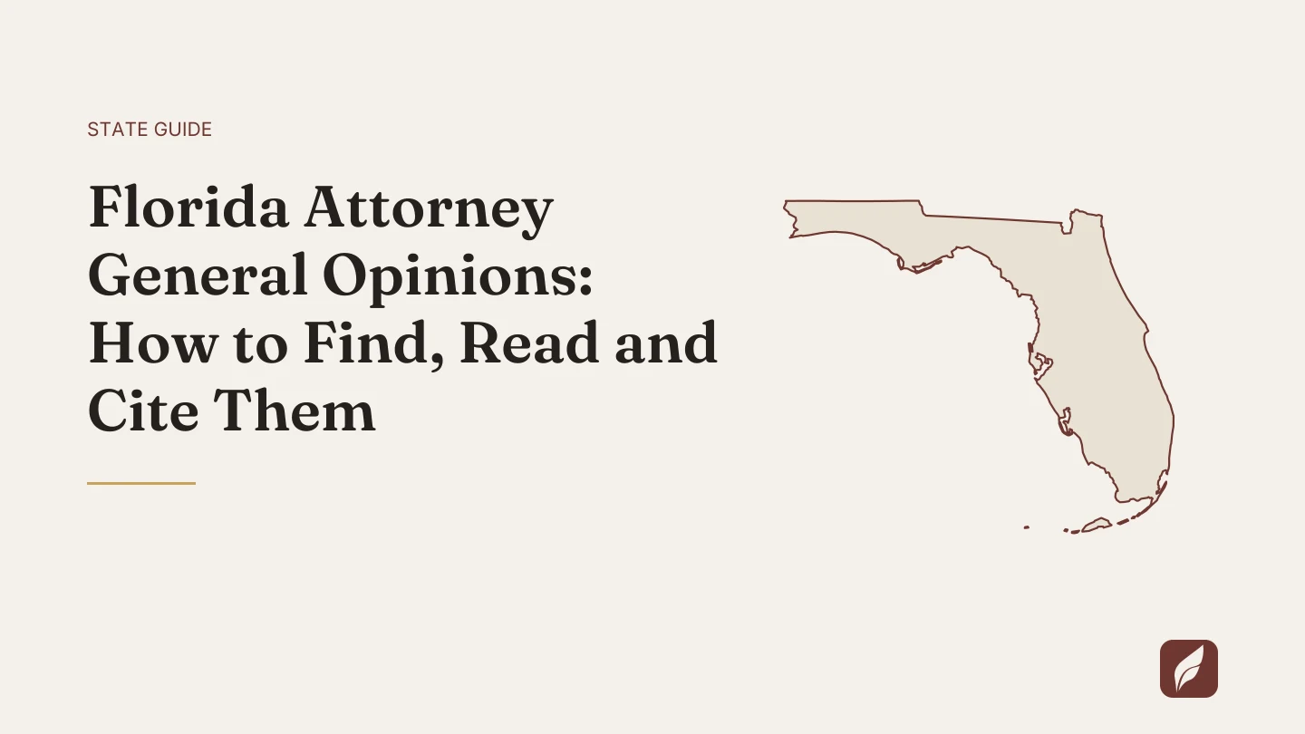 Title card for the Vaquill AI guide: Florida Attorney General Opinions: How to Find, Read and Cite Them