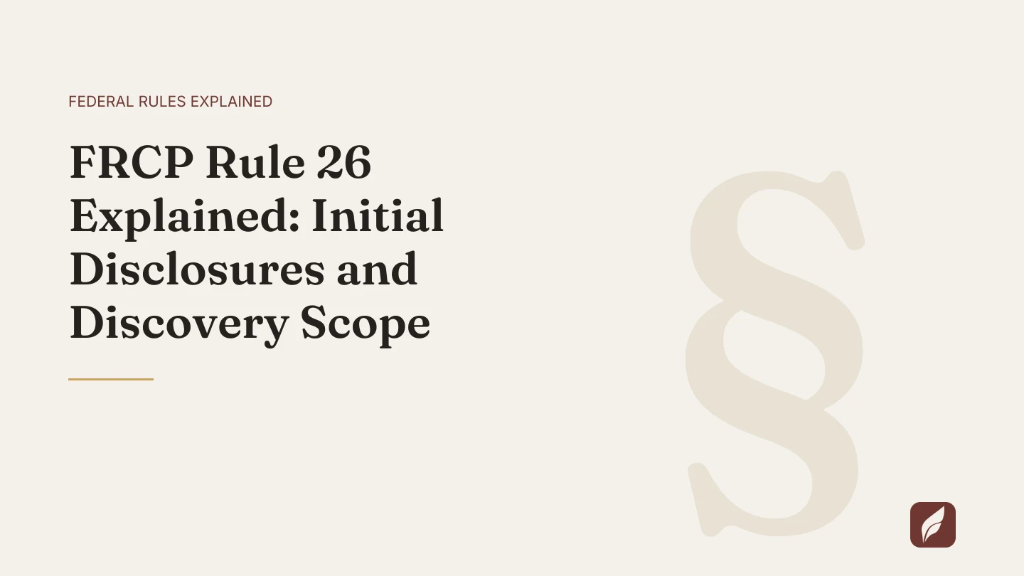 Title card for the Vaquill AI guide: FRCP Rule 26 Explained: Initial Disclosures and Discovery Scope