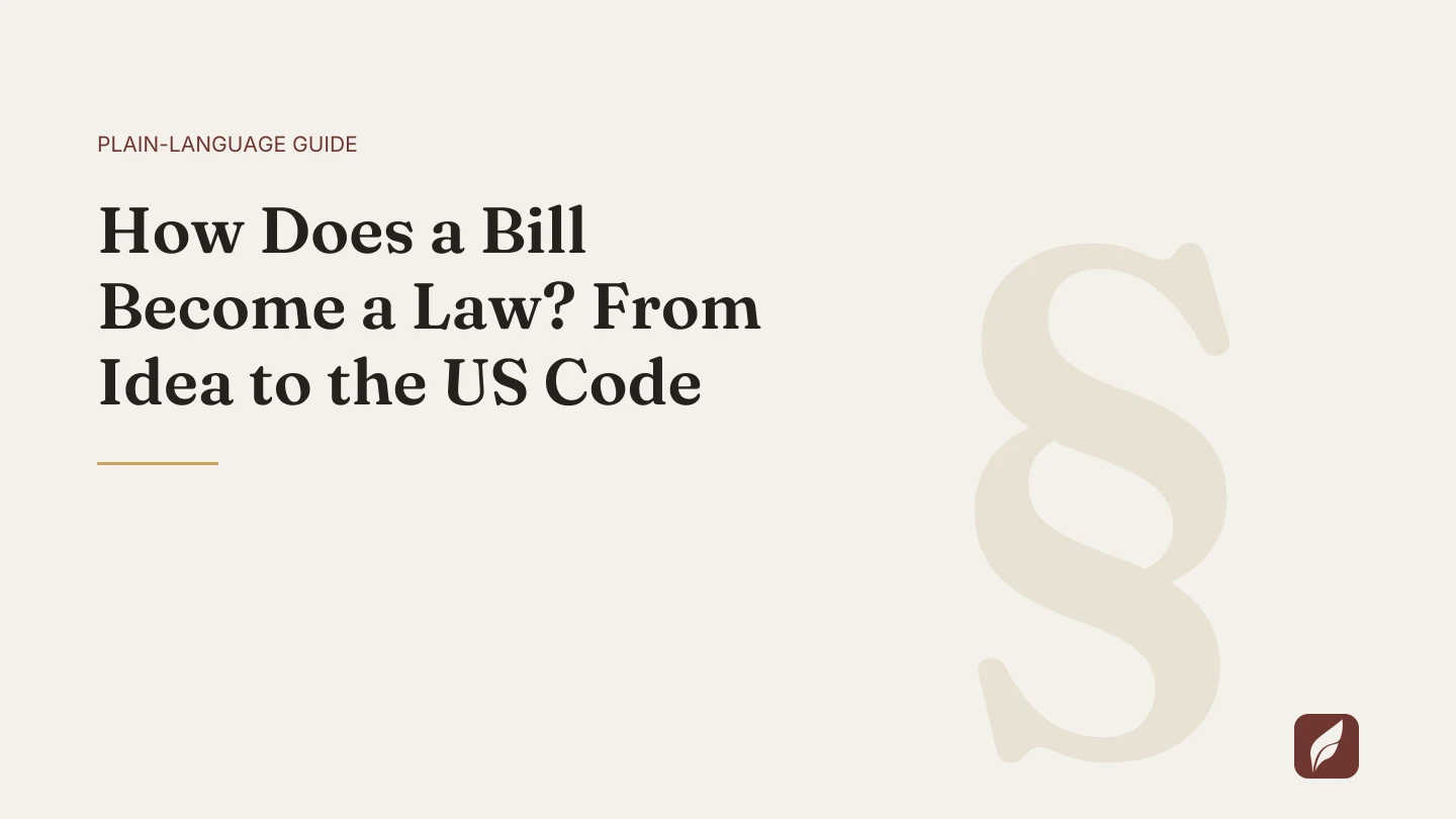 Title card for the Vaquill AI guide: How Does a Bill Become a Law? From Idea to the US Code