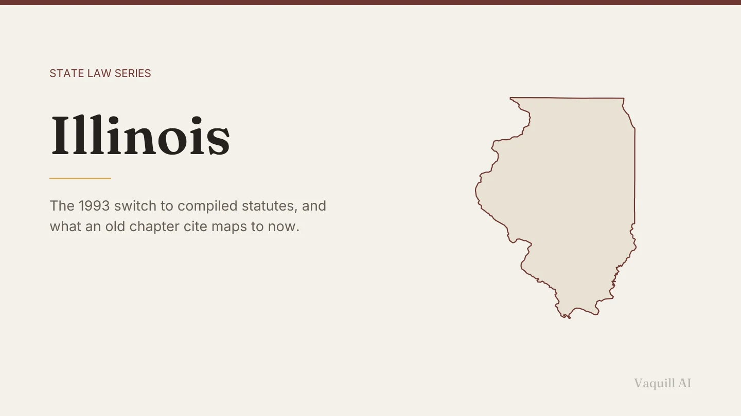 Outline map of Illinois beside the title of the state law series entry on finding and citing Illinois law