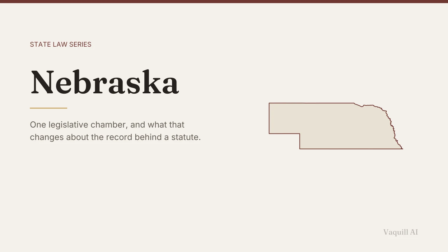 Outline map of Nebraska beside the title of the state law series entry on finding and citing Nebraska law