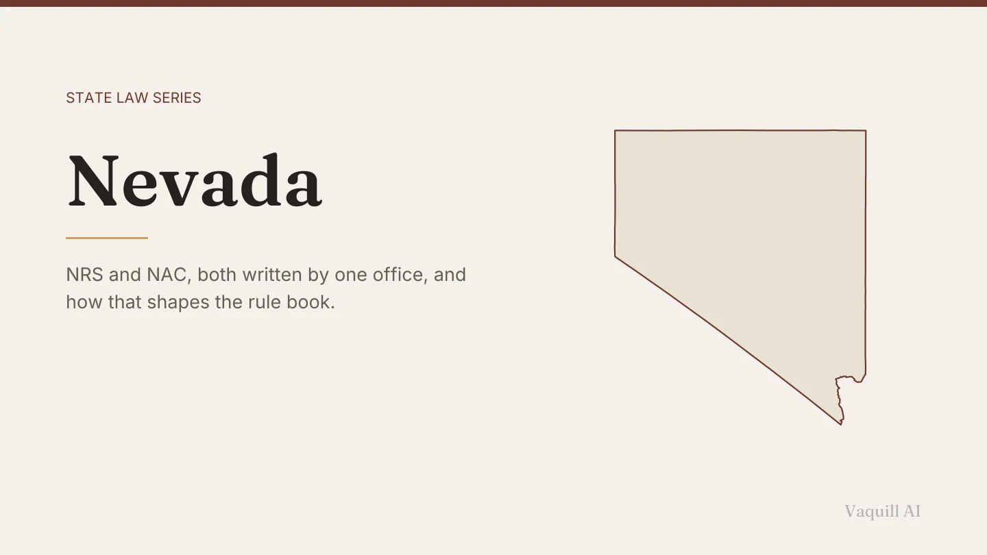 Outline map of Nevada beside the title of the state law series entry on finding and citing Nevada law