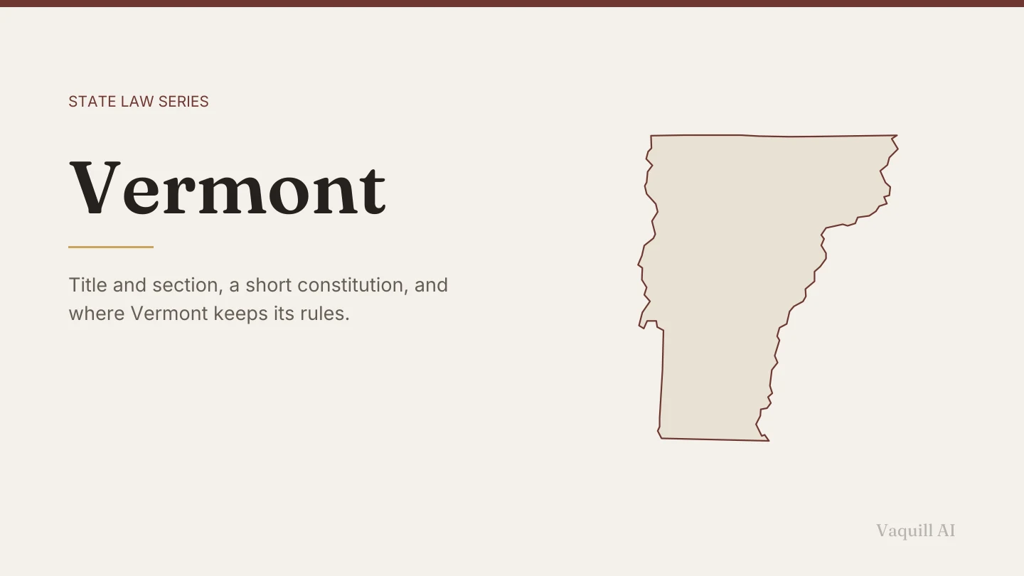 Outline map of Vermont beside the title of the state law series entry on finding and citing Vermont law