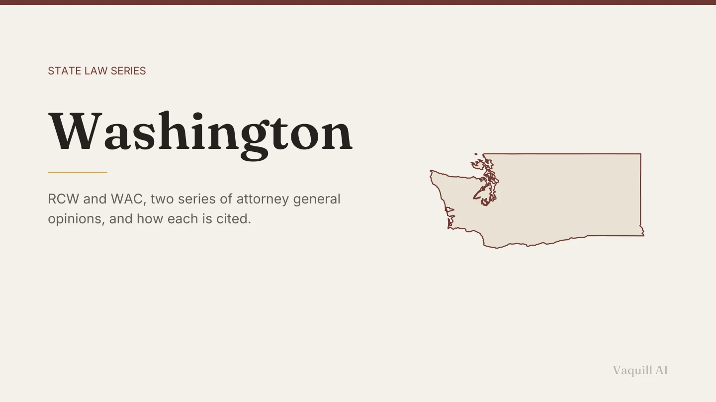 Outline map of Washington beside the title of the state law series entry on finding and citing Washington law