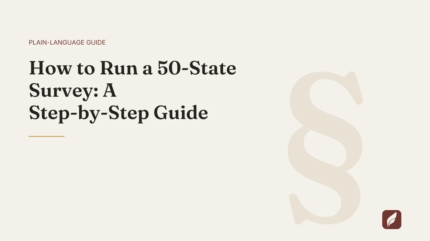 Title card for the Vaquill AI guide: How to Run a 50-State Survey: A Step-by-Step Guide