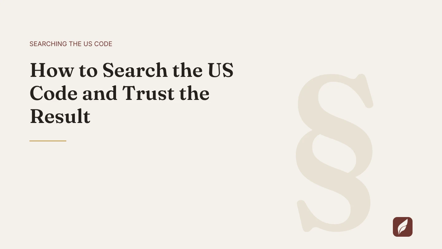 Title card for the Vaquill AI guide: How to Search the US Code and Trust the Result