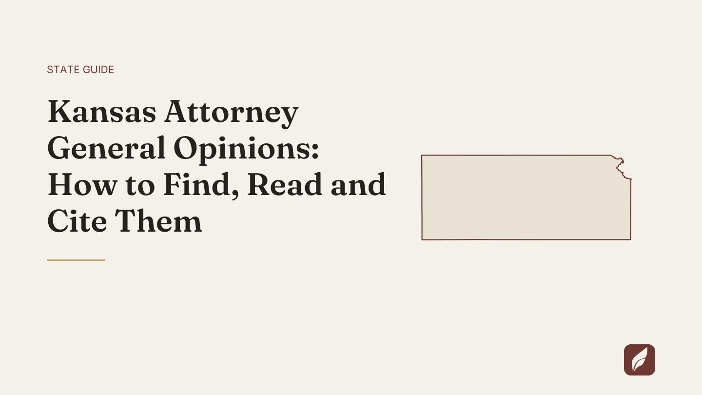Title card for the Vaquill AI guide: Kansas Attorney General Opinions: How to Find, Read and Cite Them