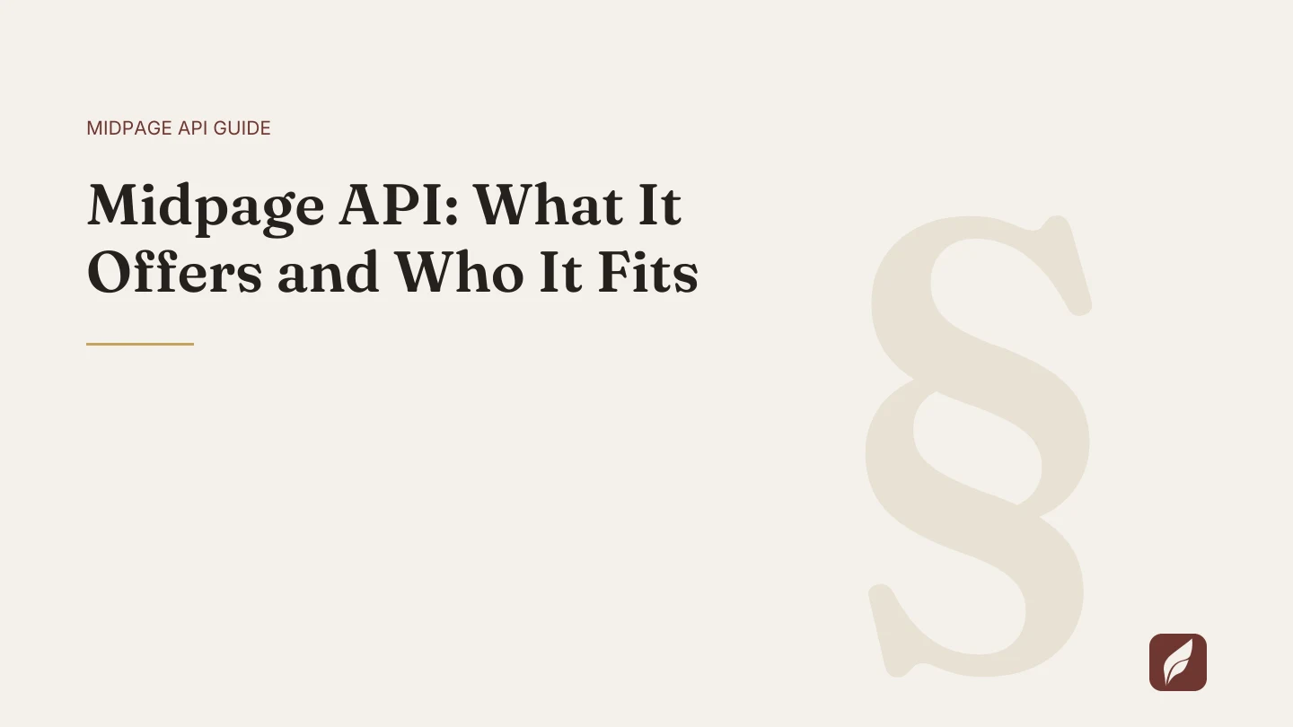 Title card for the Vaquill AI guide: Midpage API: What It Offers and Who It Fits
