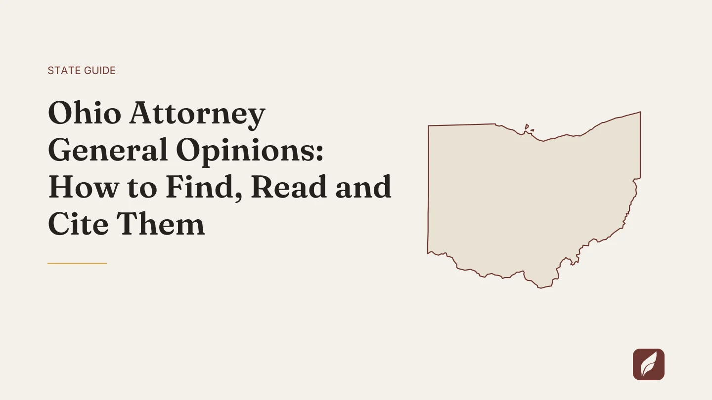 Title card for the Vaquill AI guide: Ohio Attorney General Opinions: How to Find, Read and Cite Them