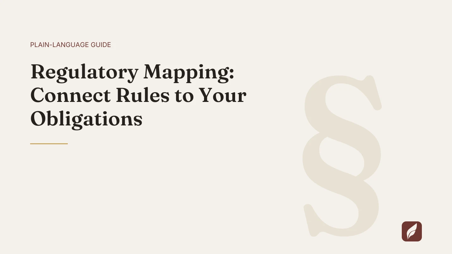 Title card for the Vaquill AI guide: Regulatory Mapping: Connect Rules to Your Obligations