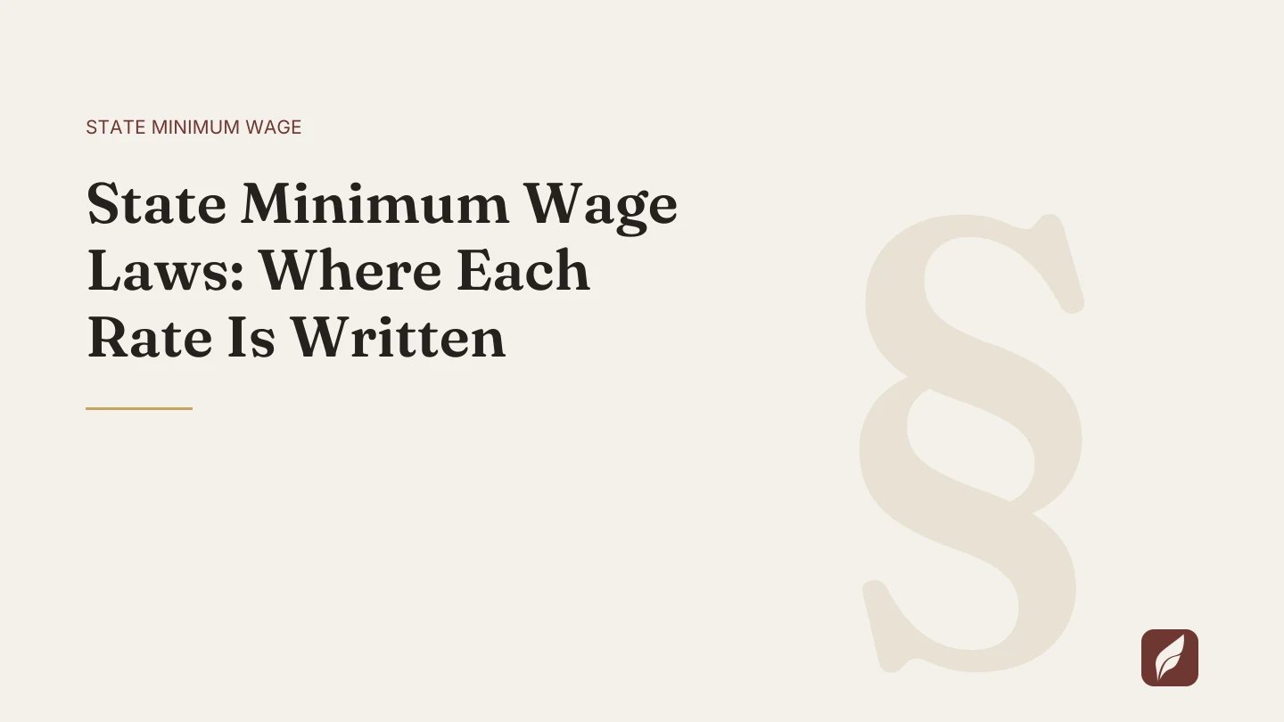 Title card for the Vaquill AI guide: State Minimum Wage Laws: Where Each Rate Is Written