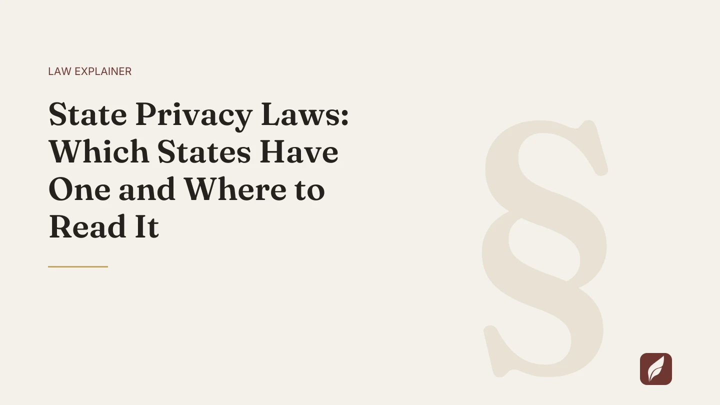 Title card for the Vaquill AI guide: State Privacy Laws: Which States Have One and Where to Read It