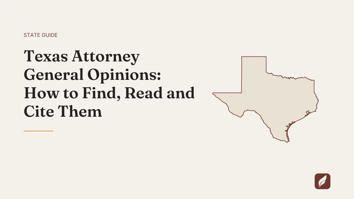 Title card for the Vaquill AI guide: Texas Attorney General Opinions: How to Find, Read and Cite Them