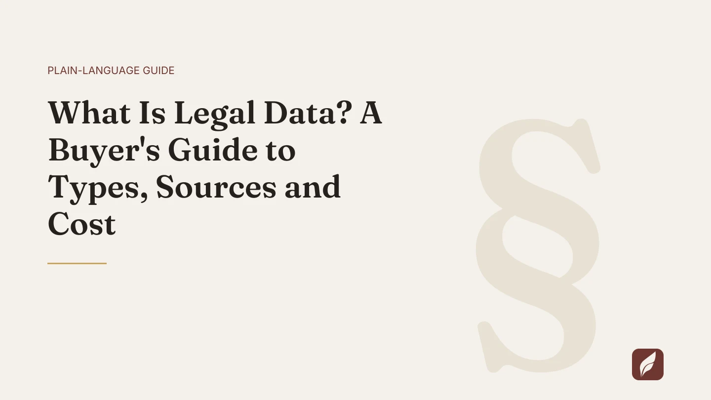 Title card for the Vaquill AI guide: What Is Legal Data? A Buyer's Guide to Types, Sources and Cost