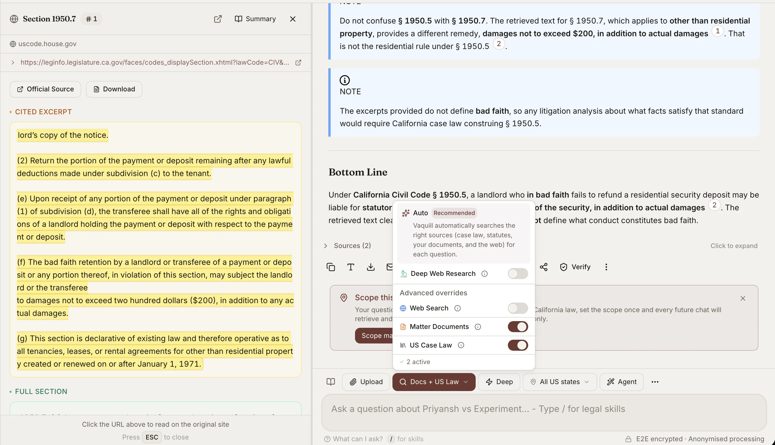 Vaquill cited answer with statute and case-law sources and verification scoring